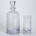 clear glass whiskey decanter set with glasses